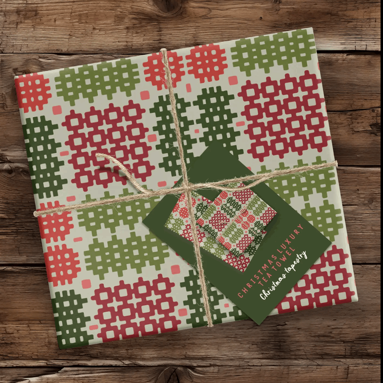 Festive Welsh tapestry design tea towel