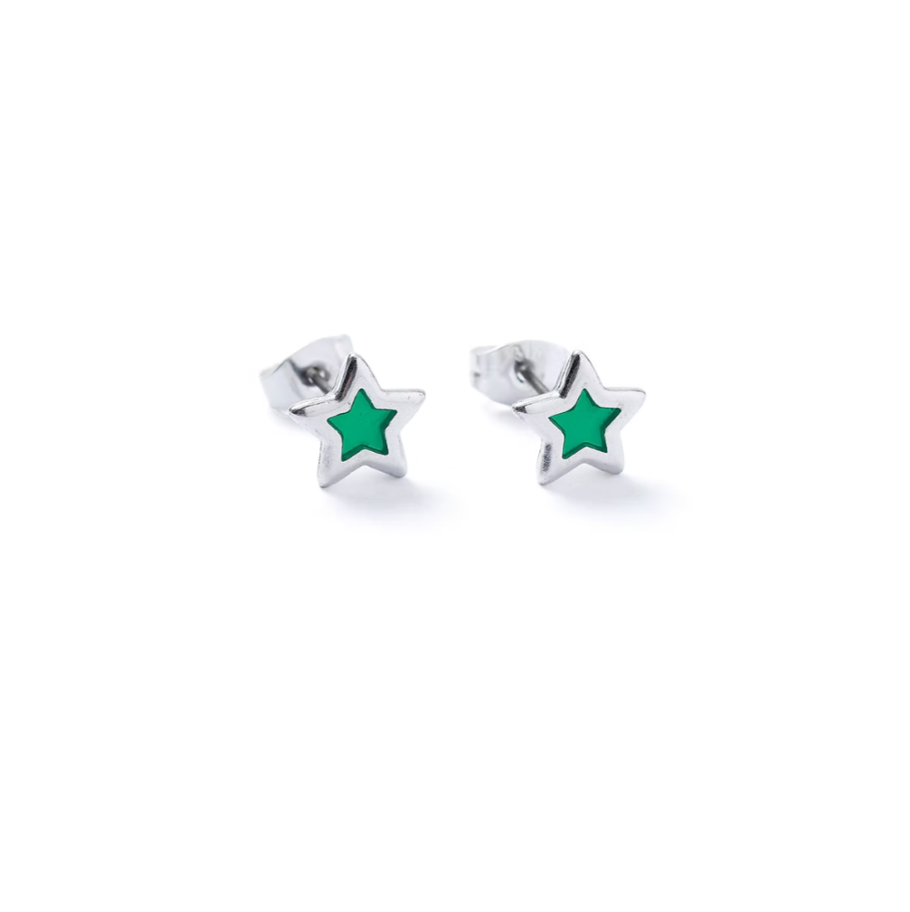 Green silver star studs