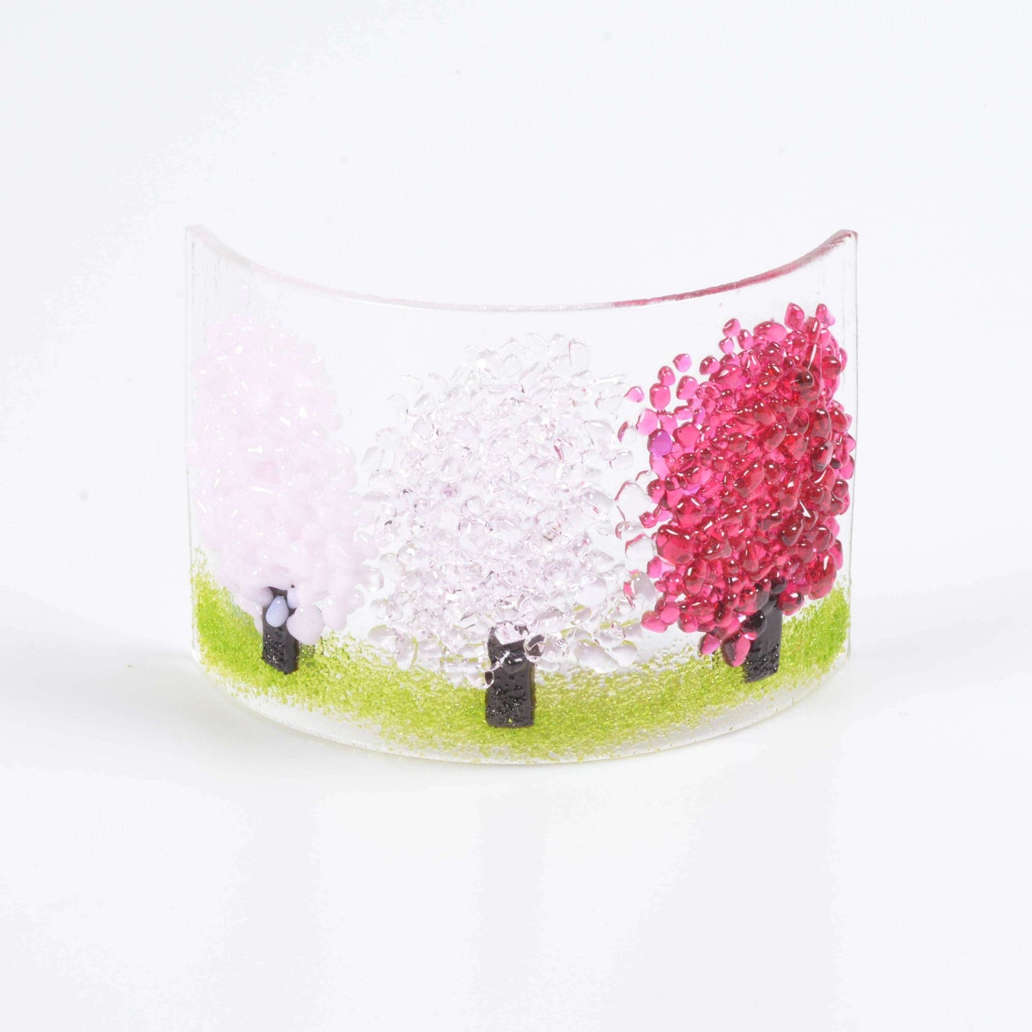Handmade Fused Glass Pink Trees Curve|Gifts of Wales