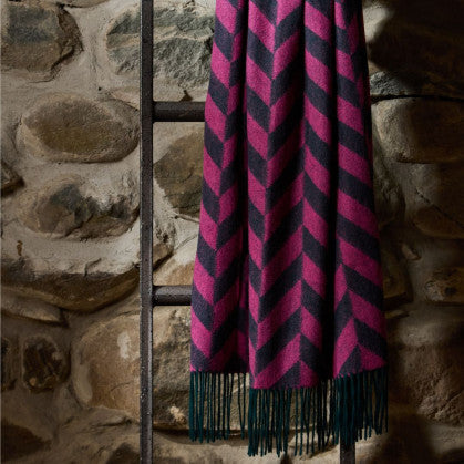 Pink and emerald herringbone scarf