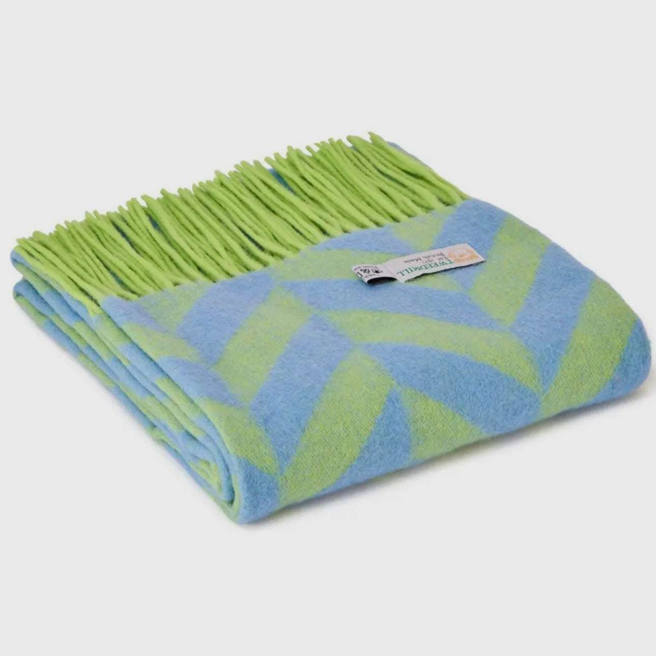 Powder blue and green wide lambswool scarf