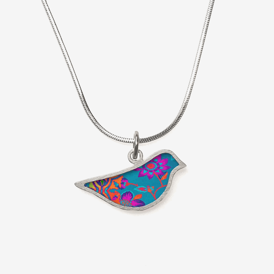 Teal floral bird pendant