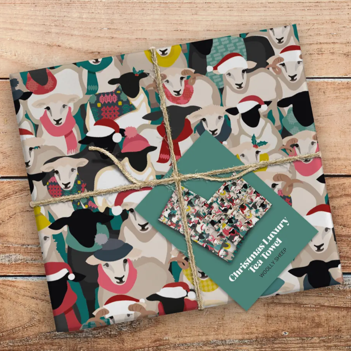 Festive sheep tea towel