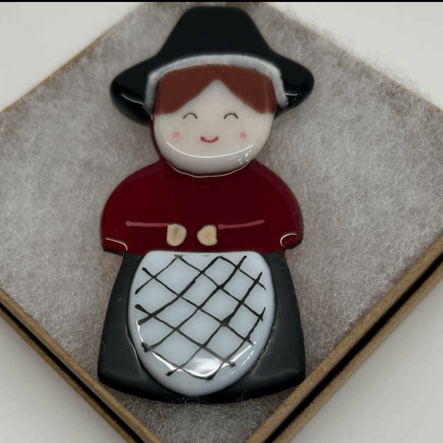 Handcrafted fused glass Welsh lady decoration in a gift box
