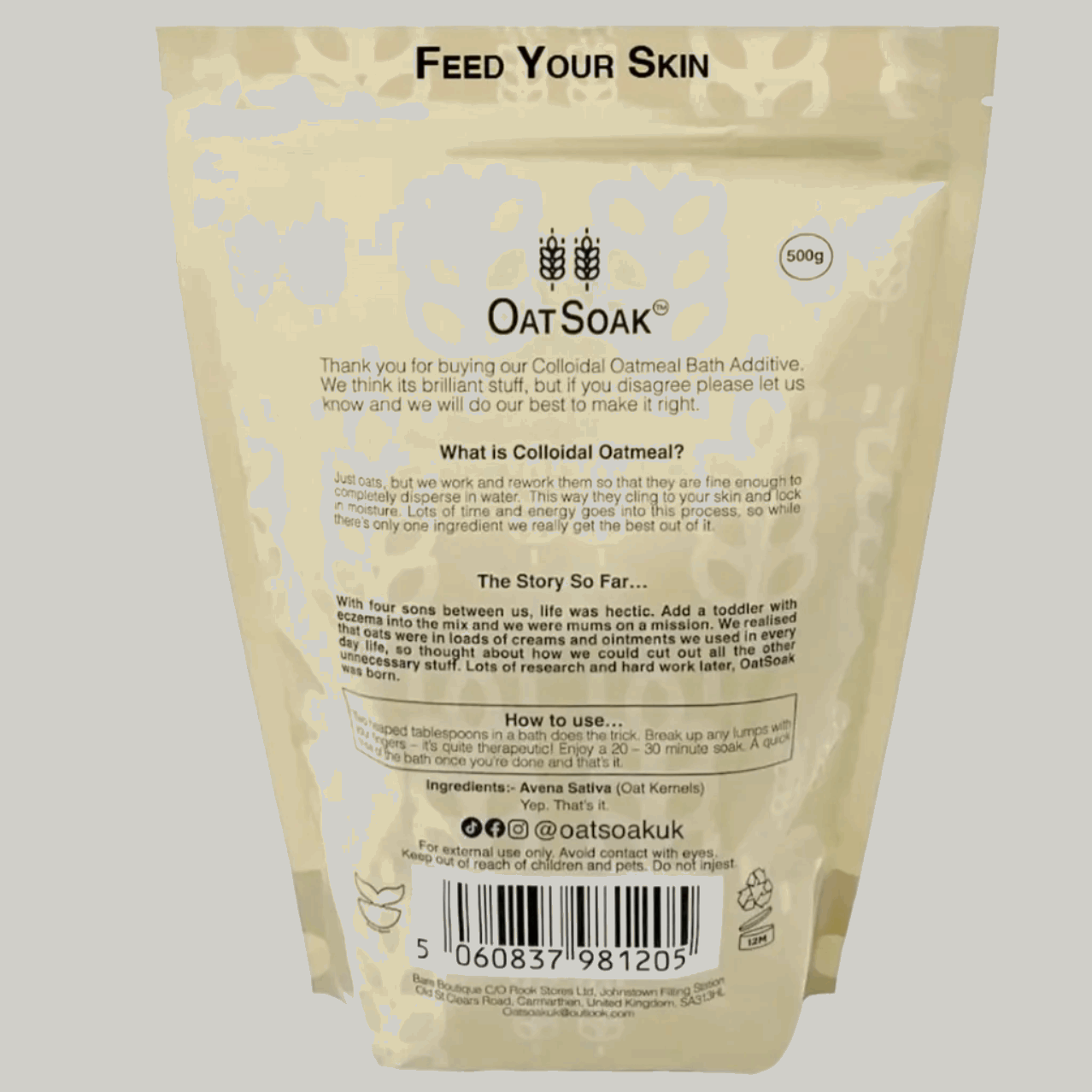 Oat soak, dissolvable oats for bath