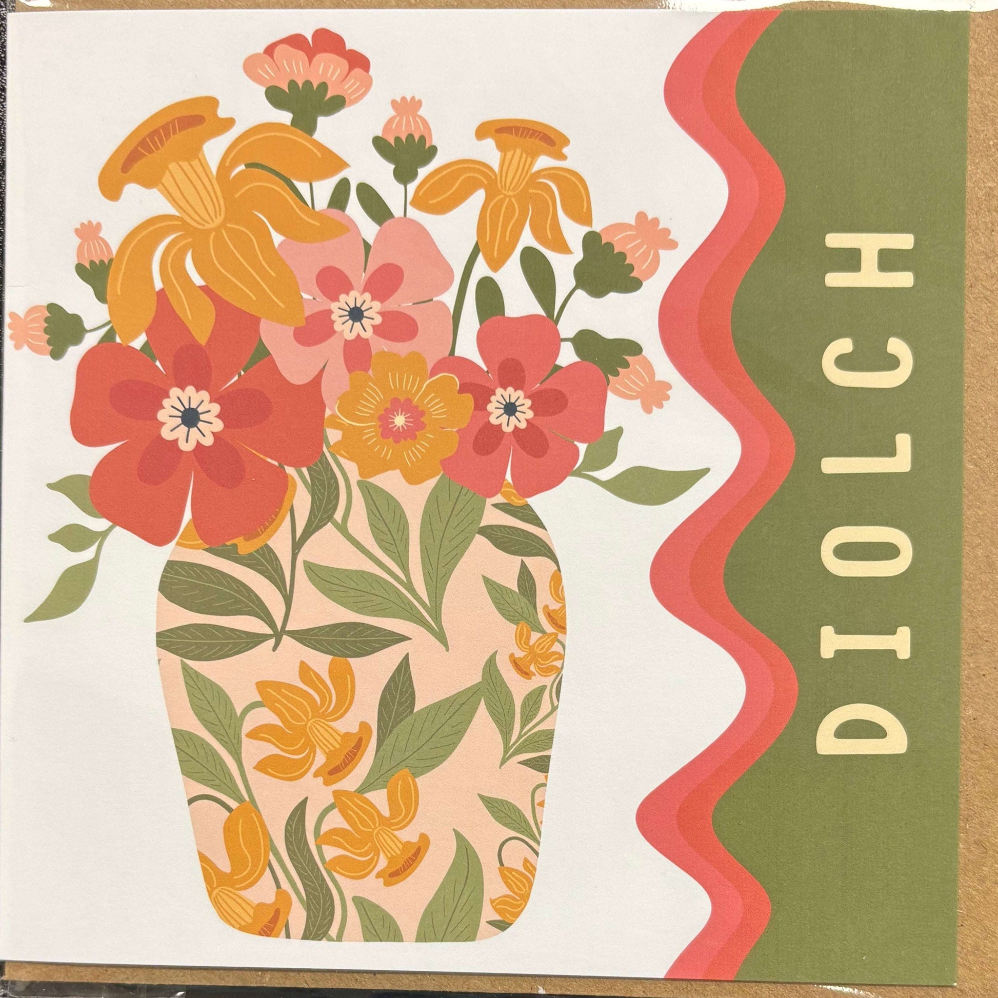 Diolch vase of flowers greeting card