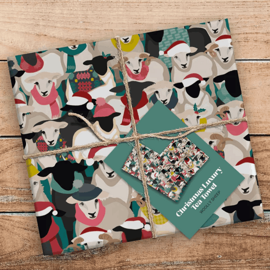 Festive sheep tea towel
