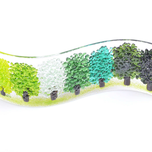 Fused Glass Green Trees Wave