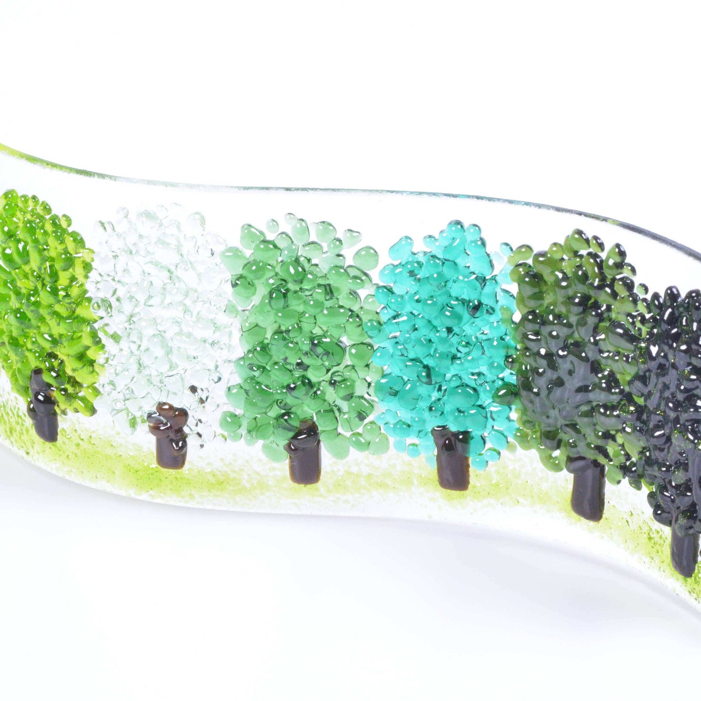 Fused Glass Green Trees Wave