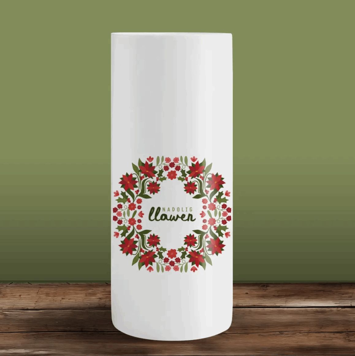 Ndolig Llawen wreath tall vase