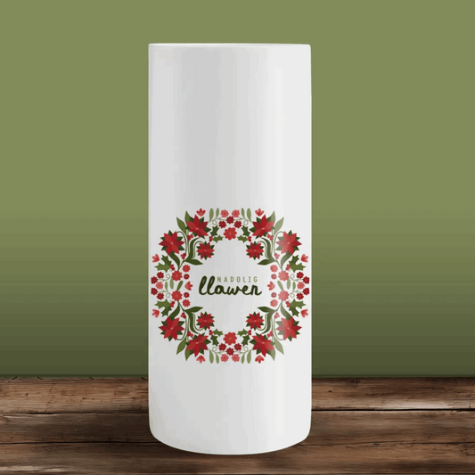 Ndolig Llawen wreath tall vase