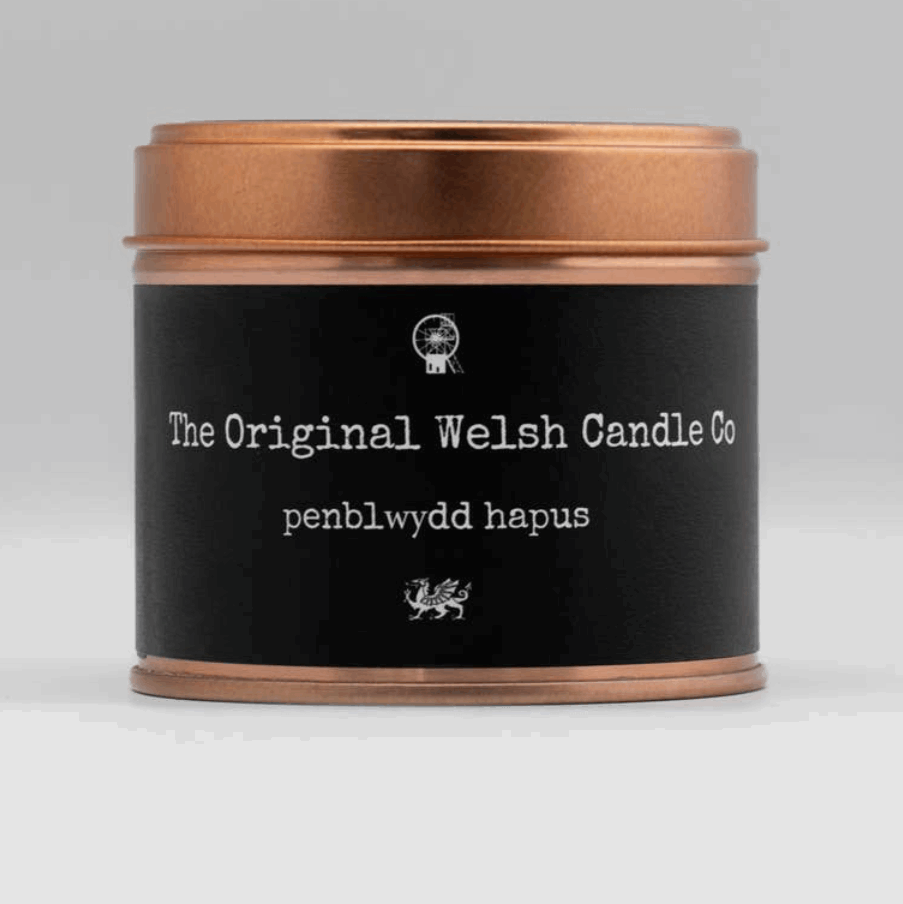 Penblwydd hapus copper tin candle