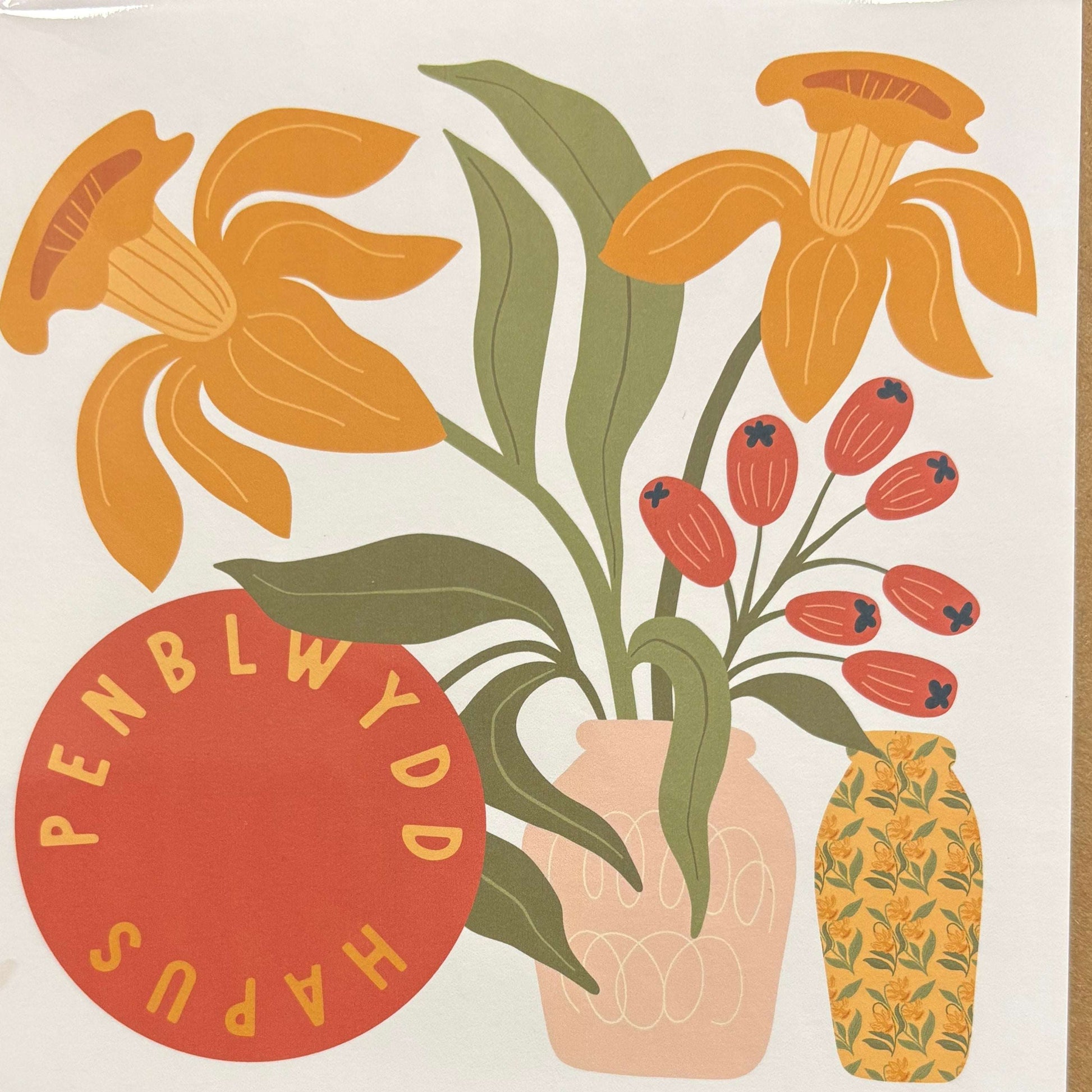 Penblwydd hapus daffodil vase card
