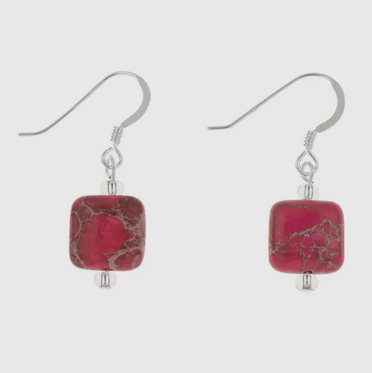 Pink Jasper Pillows Beaded Gemstone earrings