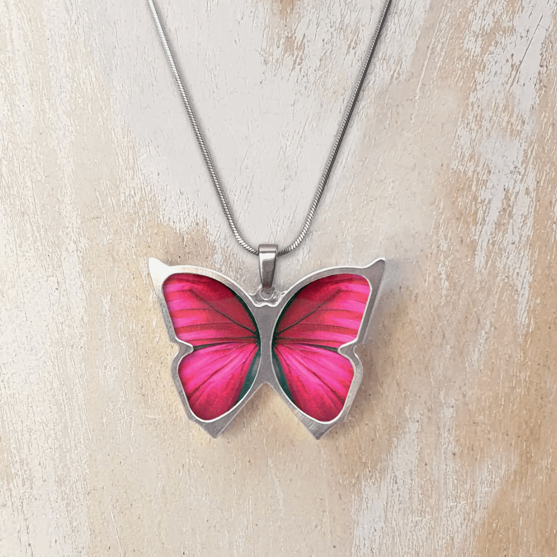 Pink butterfly necklace
