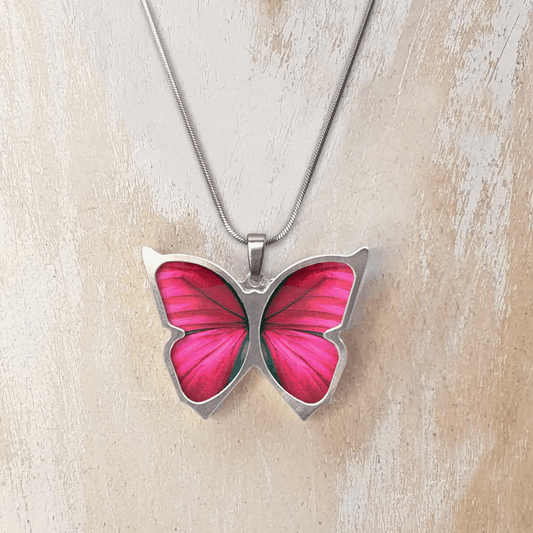 Pink butterfly necklace