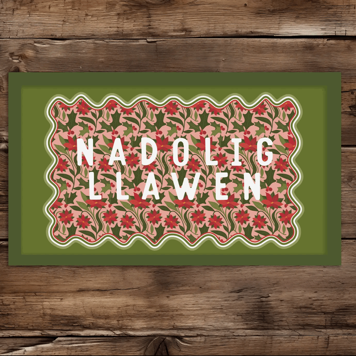 Poinsettia Nadolig Llawen noodle mat