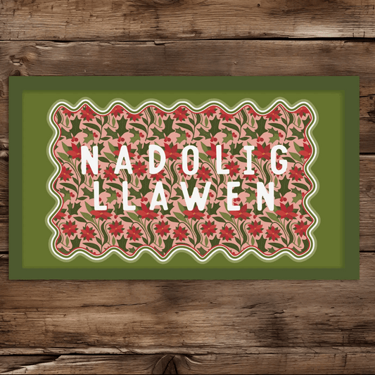 Poinsettia Nadolig Llawen noodle mat