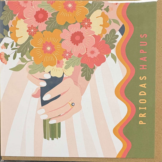 Priodas hapus bouquet card 