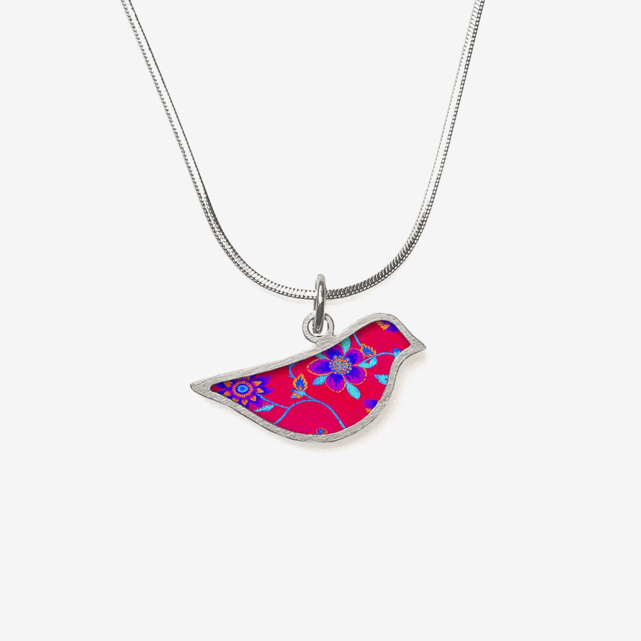 Purple floral on red bird pendant