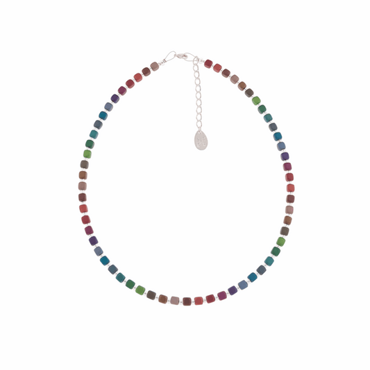 Rainbow Satin Cubes Full Necklace 