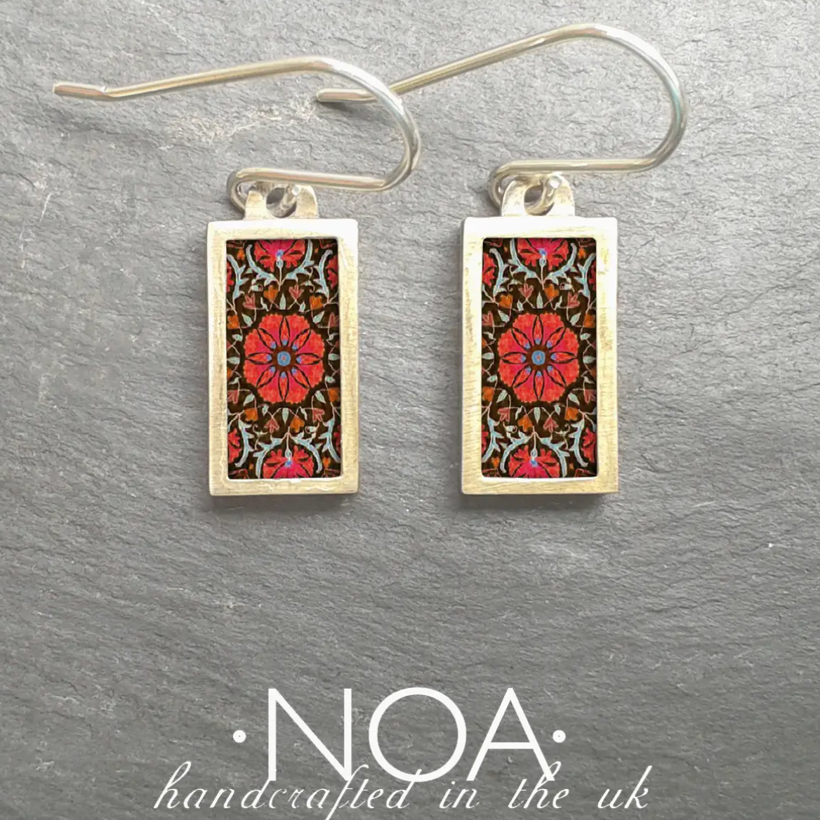 Red flowers gold plated stainless steel ceramic earrings