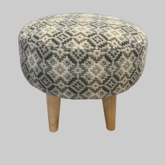 Round neutral Welsh tapestry foot stool