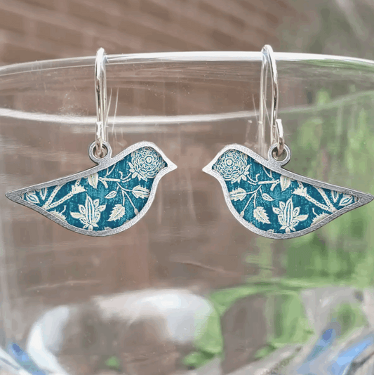 Teal ceramic bird earrings