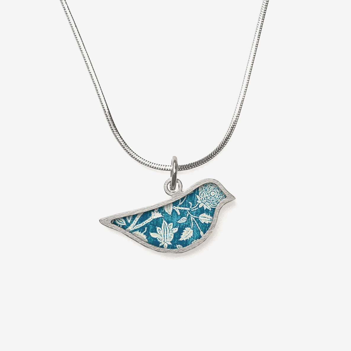 Teal leaves ceramic bird pendant