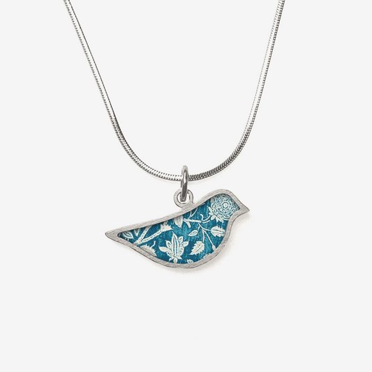 Teal leaves ceramic bird pendant