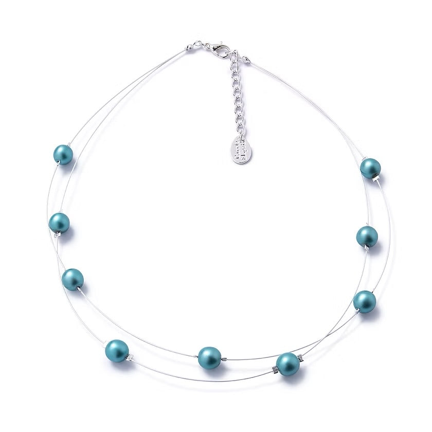 Teal floating pearl necklace 