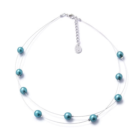 Teal floating pearl necklace 