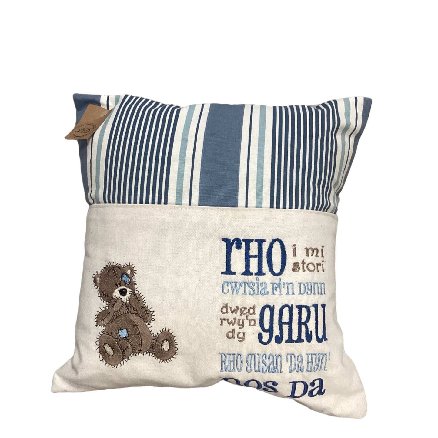 Welsh blue teddy cushion 