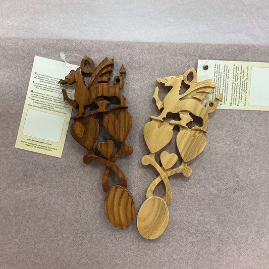 Welsh dragon and trio of hearts lovespoon
